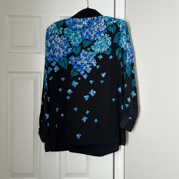 Bob Mackie Vintage 100% Silk Jeweled Blouse Black Blue Size Medium M - Picture 4 of 6